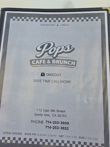 Pop's Cafe & Brunch printed menu cover